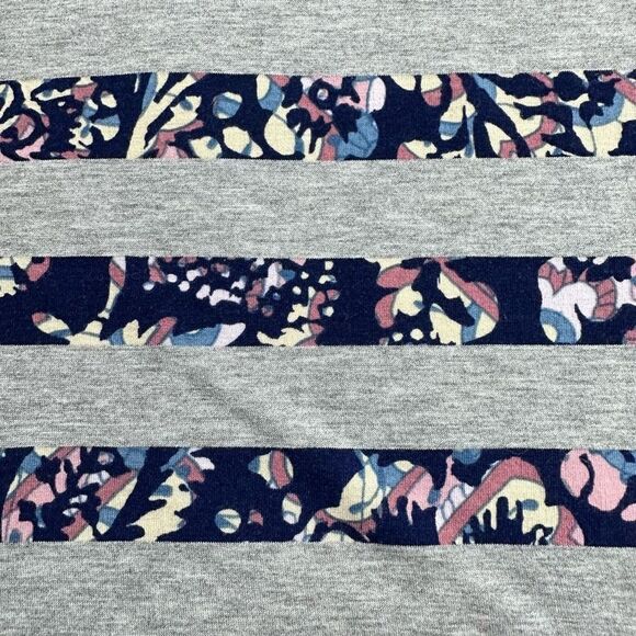 Lularoe Womens Blue Gray Floral Striped Stretch Short Sleeve Blouse Top Tunic XL - Picture 7 of 8